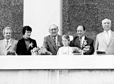 Leaders including President Todor Zhivkov (centre) look out over a communist rally in Sofia, 1989. 